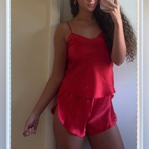 Vintage 90s Hidden Fantasies Dreamin' Of You Red Satin Two-Piece Sleepwear Set - Picture 3 of 13